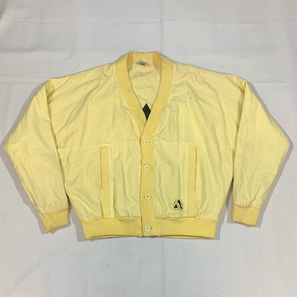 Vtg Street Closed Play Area Mens Small Cardigan V Neck Jacket Pockets Old Money